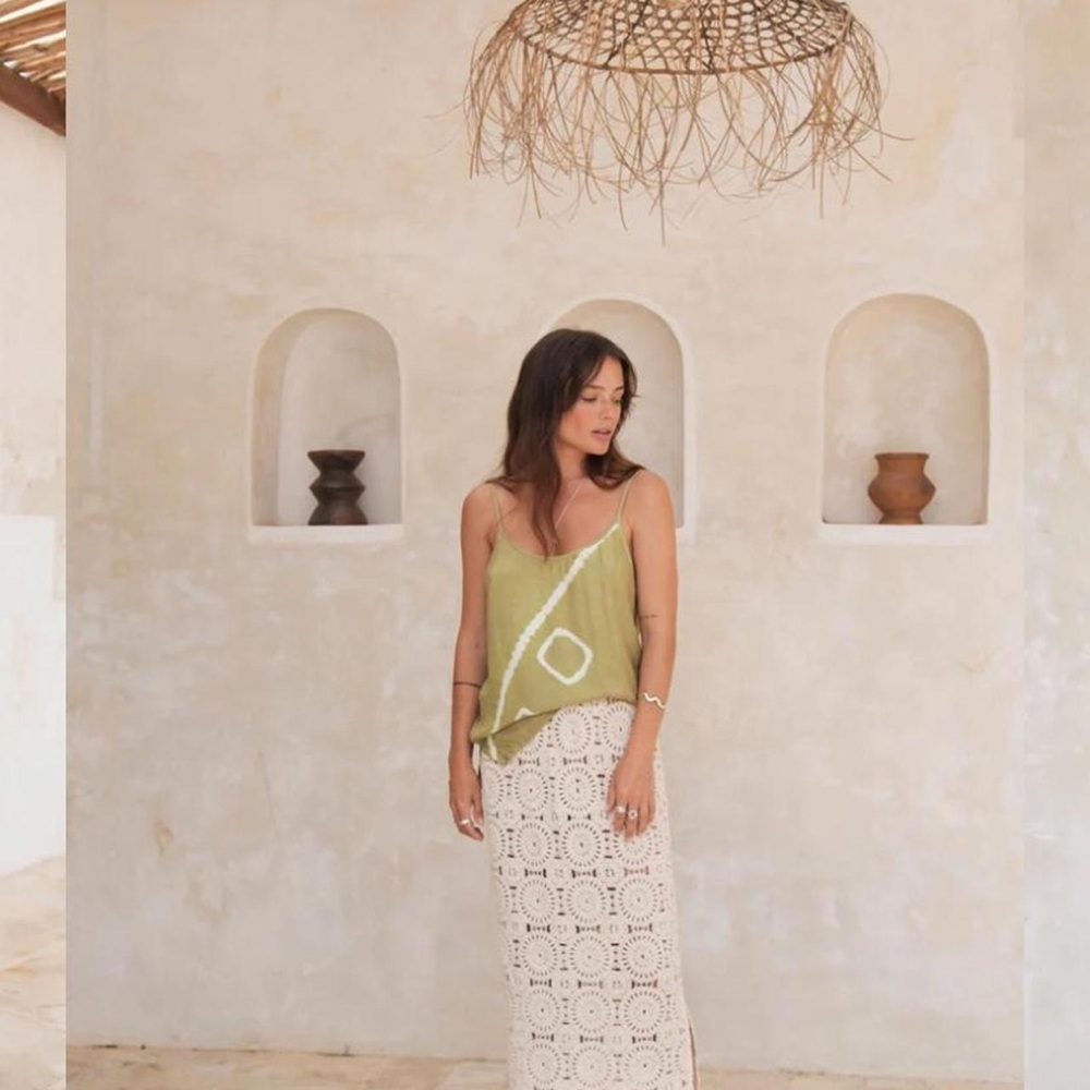 Maurie + Eve White Crochet Pencil Maxi Skirt